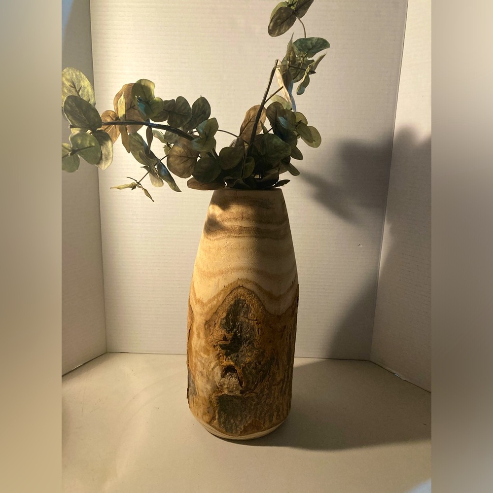 Wood Paulowina Vase. By creative co-op 13” x 5”